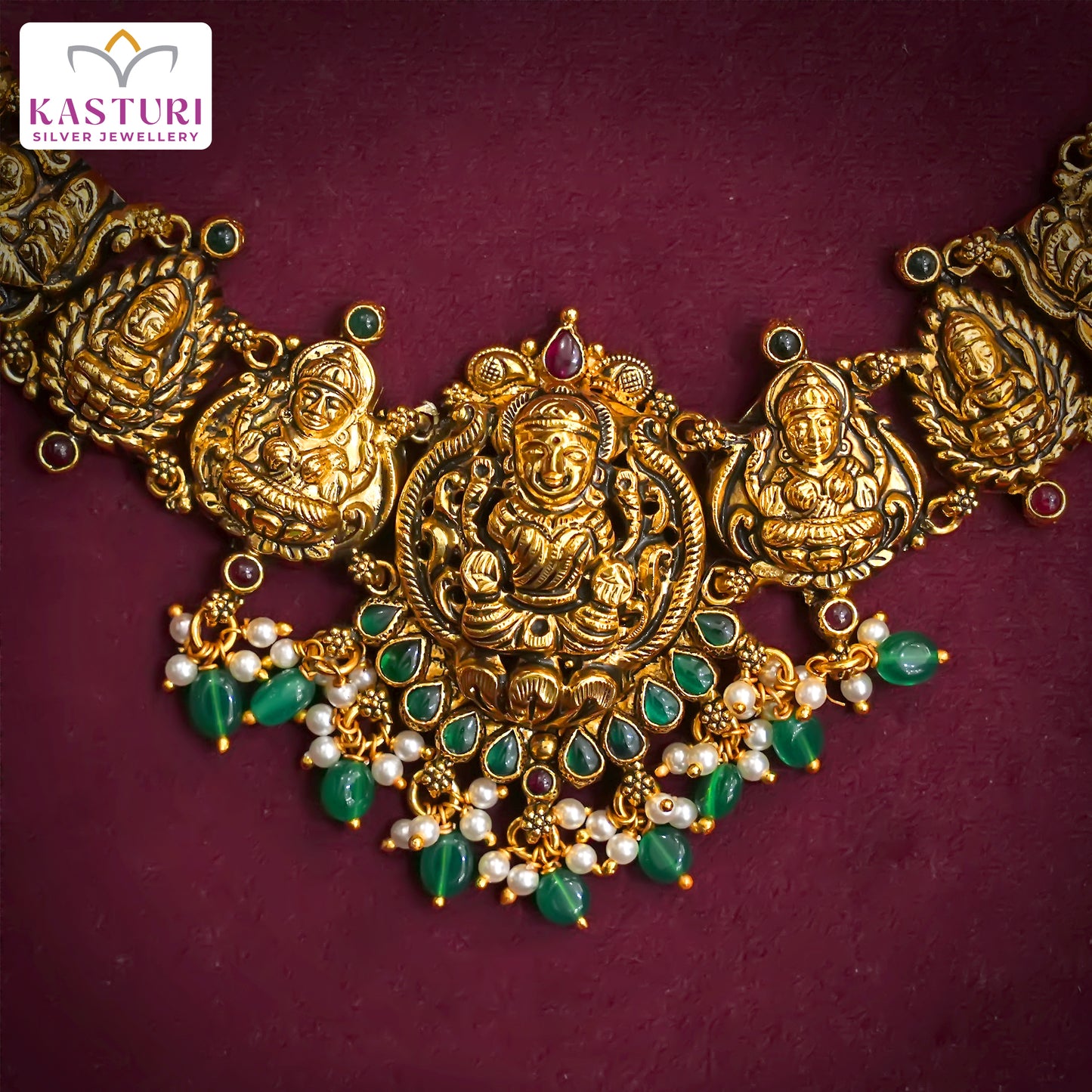 Lakshmi Devi Necklace With Emerald Beads